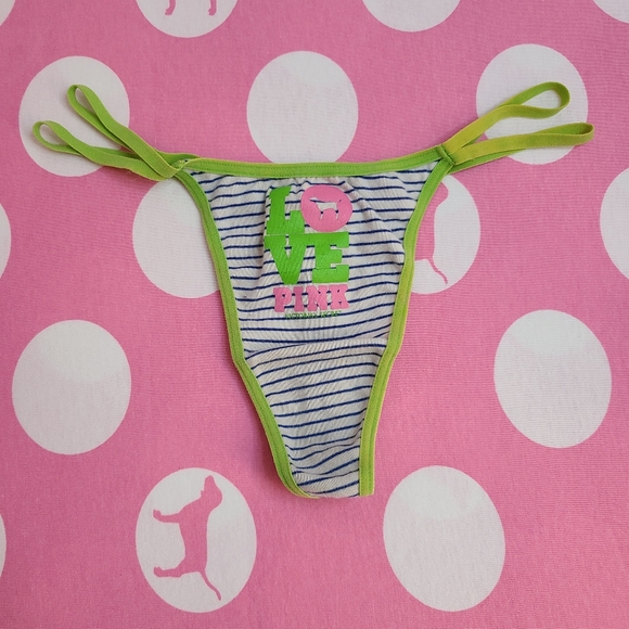 Rare VTG VS PINK Cotton Low Rise Double String Thong Panty Size Sm - Picture 1 of 7